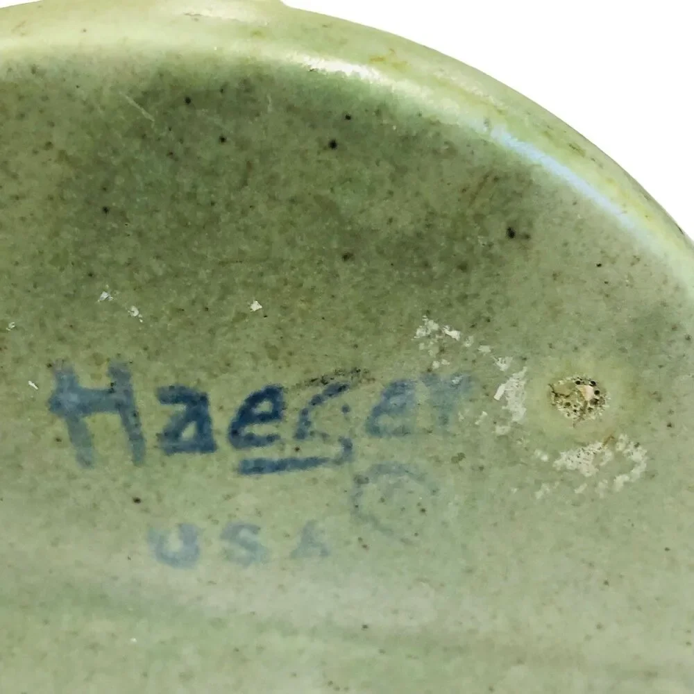 Vintage Haeger Pottery Arts & Crafts Light Green Vase 9 Inch Fluted 3.75 in Diam